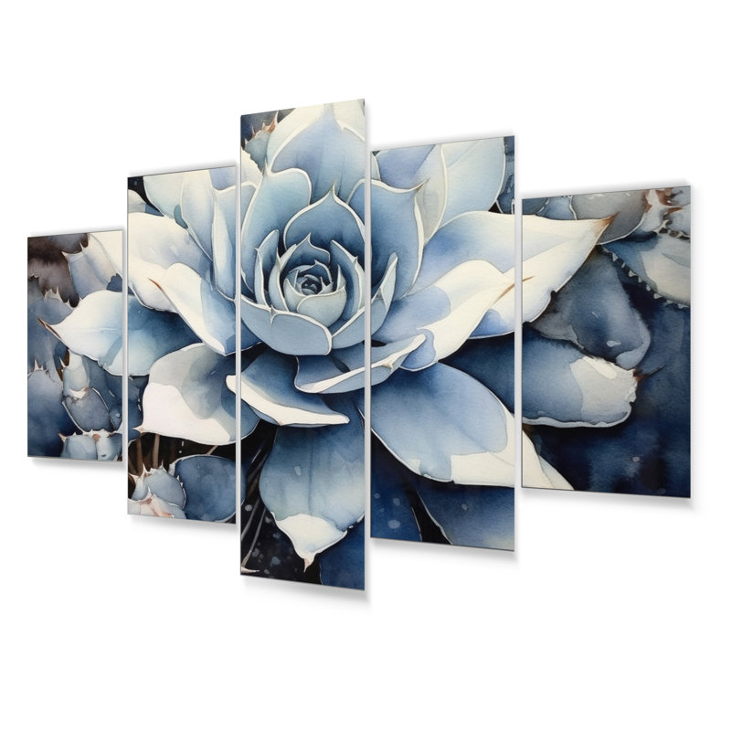 Blue White Cactus Minimal Collage I - Floral Metal Art Print Set