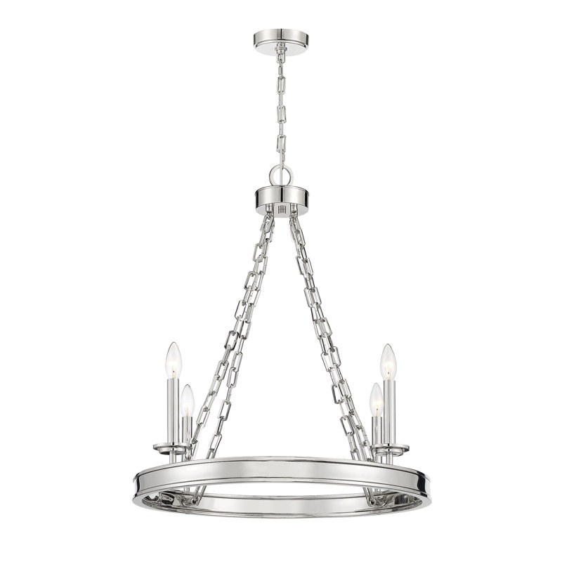 Hanae 4 - Light Dimmable Wagon Wheel Chandelier, Polished Nickel