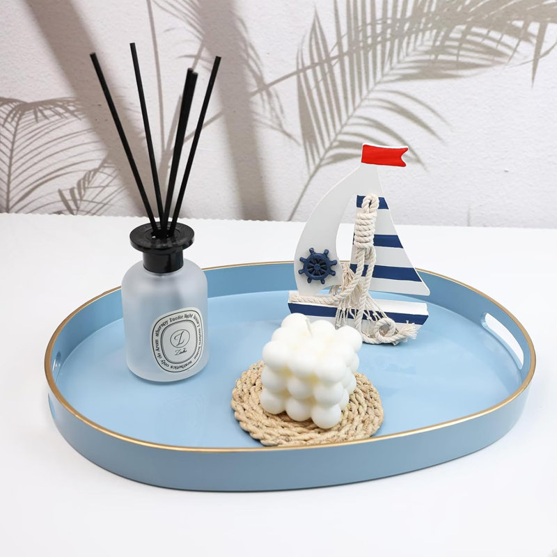 Plateau de service ovale bleu en plastique