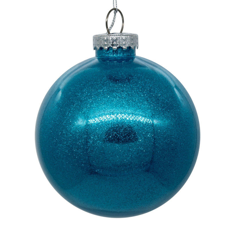 Ornement transparent avec intérieur scintillant, H 4 po x l 4 po, Turquoise, Ensemble de 6