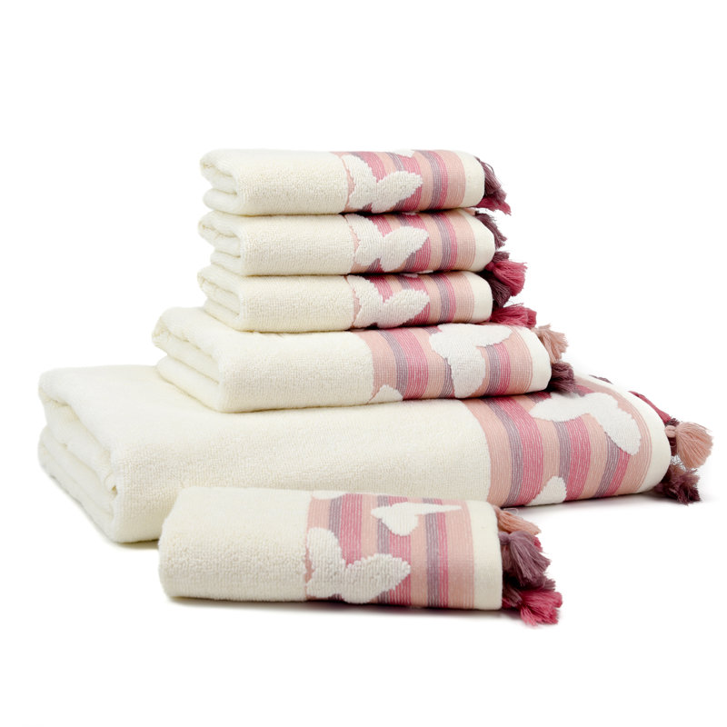 Butterfly 6 Piece Turkish Cotton Towel Set, Peach, 6