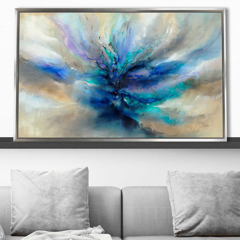 Océan scintillant II - Peinture, H 31,5 po x l 51,5 po x P 2 po, Cadre flottant argent