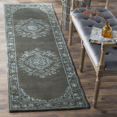 Tapis gris foncé en viscose / laine touffeté à la main Samaniego