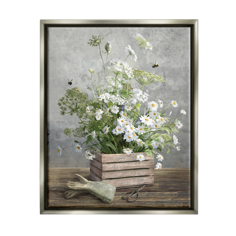 Aw-989-Bouquet de jardinage encadré par Danhui Nai, H 31 po x l 25 po x P 1,7 po, Cadre flottant gris lustré