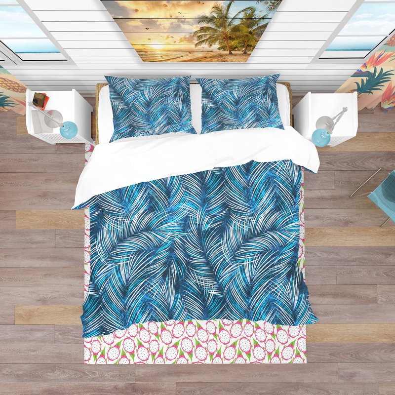 Ensemble de housse de couette bleu en microfibre, Housse simple + 1 taie décorative