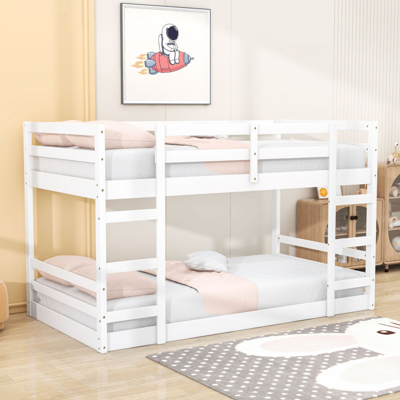 Twin Over Twin Bunk Bed With Ladder And Guardrails, White