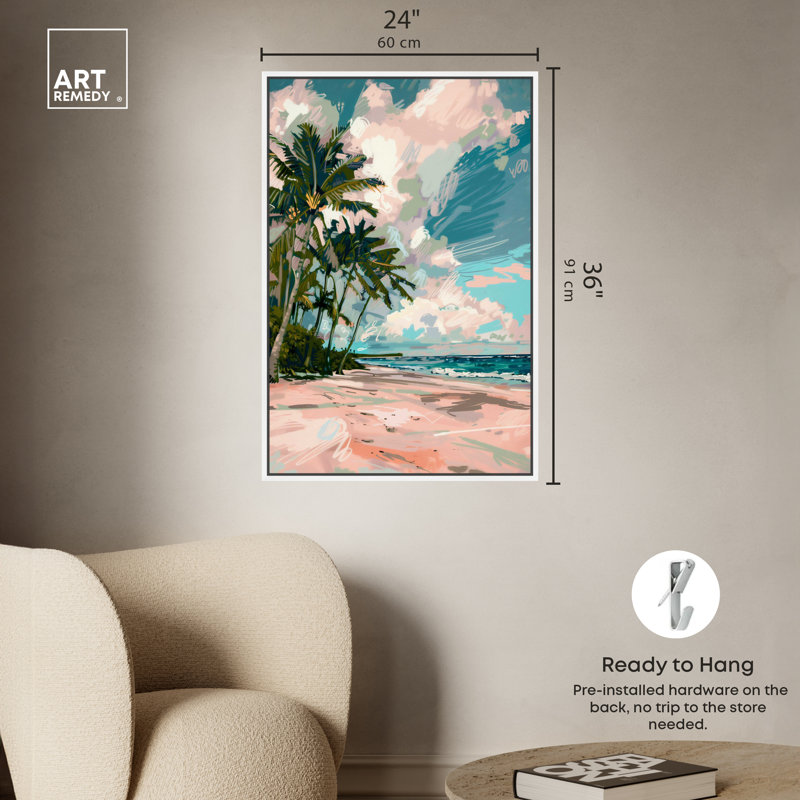Art Remedy, paumes sous le soleil, cadre côtier coloré 57714, Cadre blanc, H 37 po x l 25 po