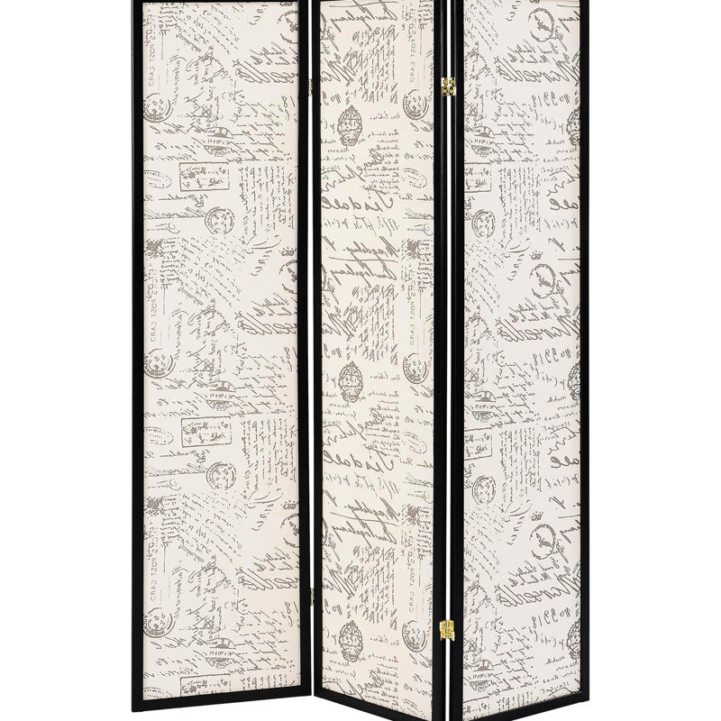 3 Folding Screen With Beige Panels - French Script For A Stylish Home And Toile Design Cozy Atmosphere