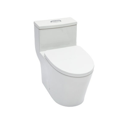 Toilette monobloc en céramique, adaptée aux salles de bain, d'une hauteur de culture de 12 pouces, 1,24 / 1,43 gallon par chasse, double chasse, siège de toilette à fermeture lente, blanc