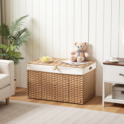 Boho Wicker Storage Trunk, Storage Bench,Blanket Chest,Storage Basket