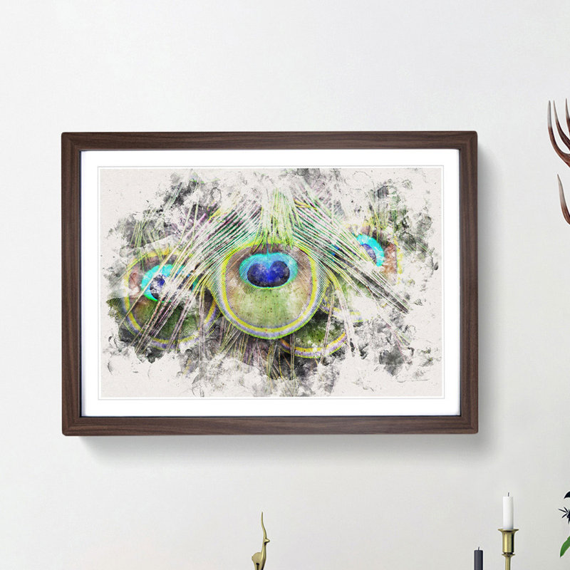 Peacock Feathers - Framed Print, 24cm H x 33cm W x 2cm D, Walnut Framed
