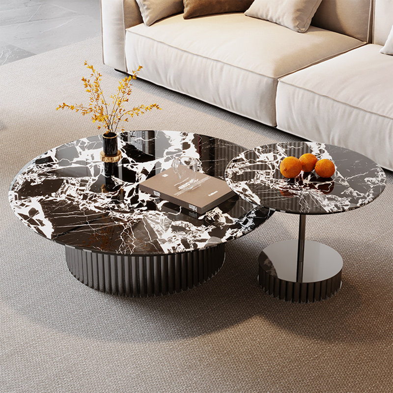Ensemble de tables basses rondes en marbre, H 14,2 po x L 39,4 po x l 39,4 po