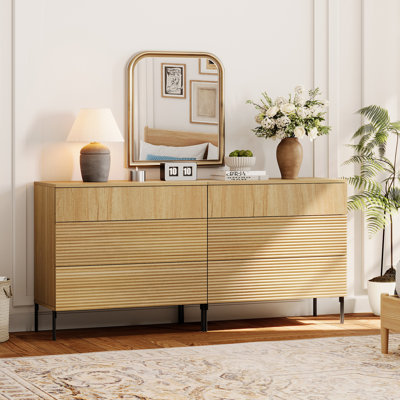Union Rustic 63" Reeded Baby Dresser For Bedroom, Wooden Chest Of Drawers For Kids, Modern Closet Storage Organizer For Nursery, Living Room, Hallway by WAMPAT