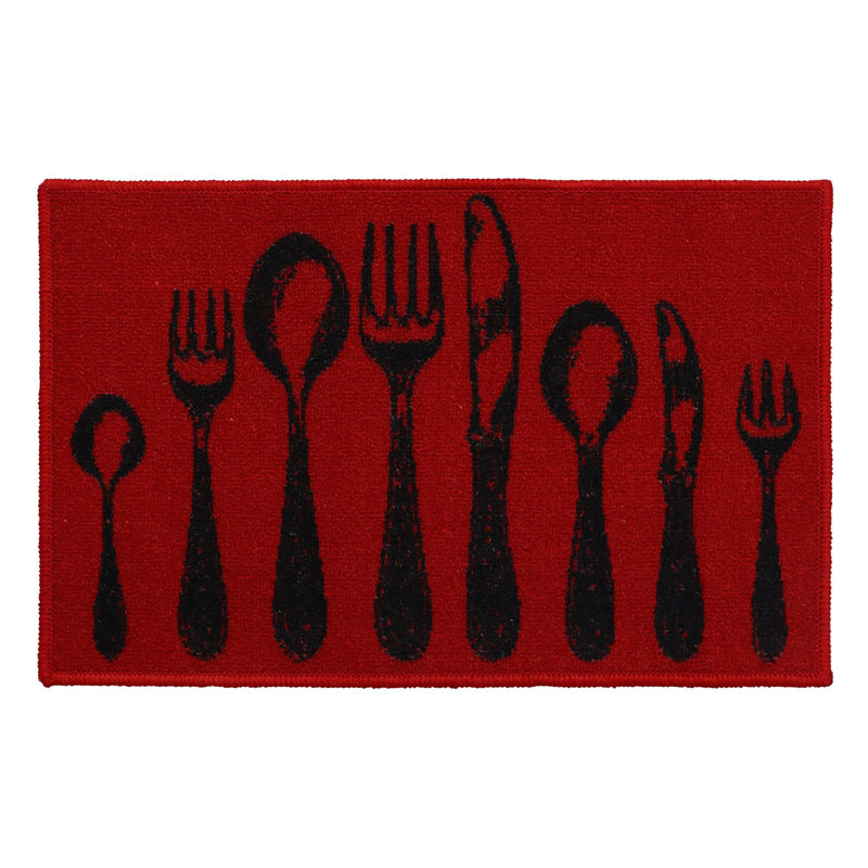 Tapis de cuisine en laine avec imprimé coutellerie chic, Rectangle 1 pi 8 po x 2 pi 8 po, Rouge