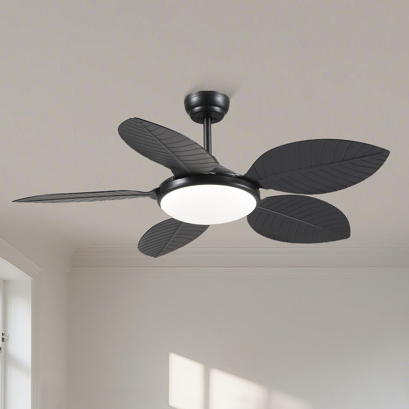 48" Tropical plam Leaf Ceiling Fan With Led Lights and Remote, Black