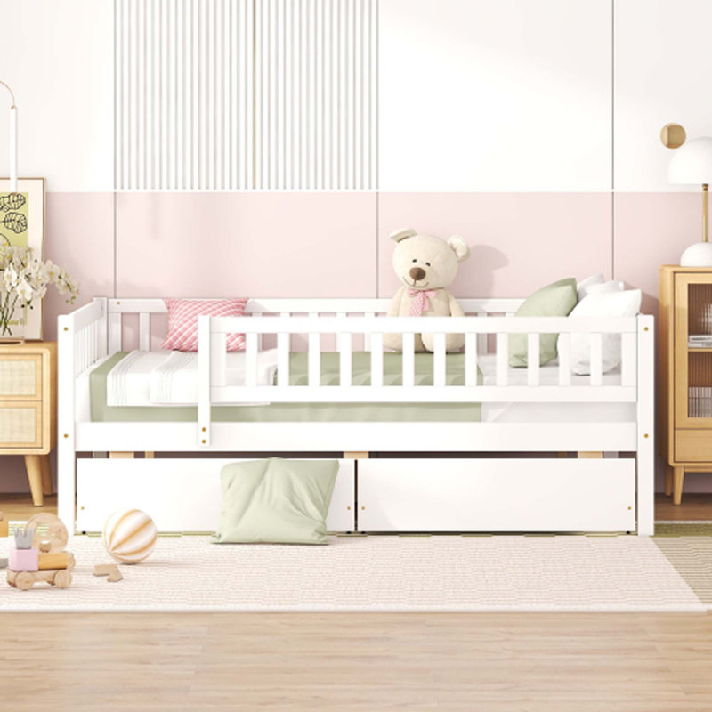 Kallel Daybed with Two Drawers and Guardrails, Full/Double, Off White