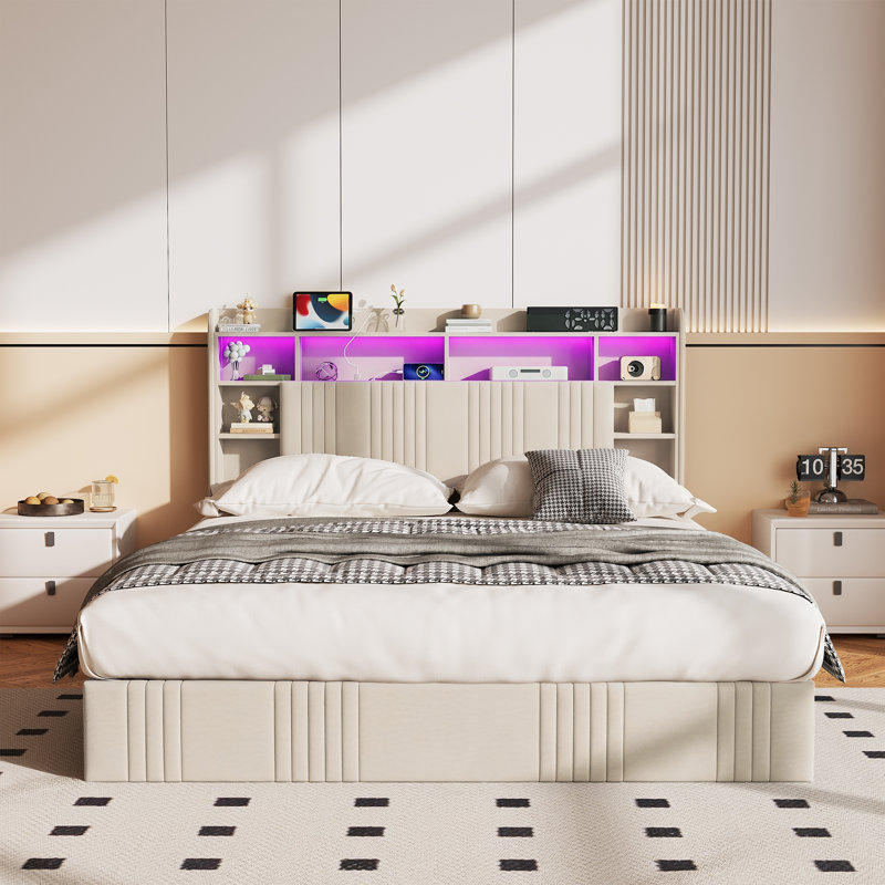 Bed, Beige, European Double (140 x 200 cm)