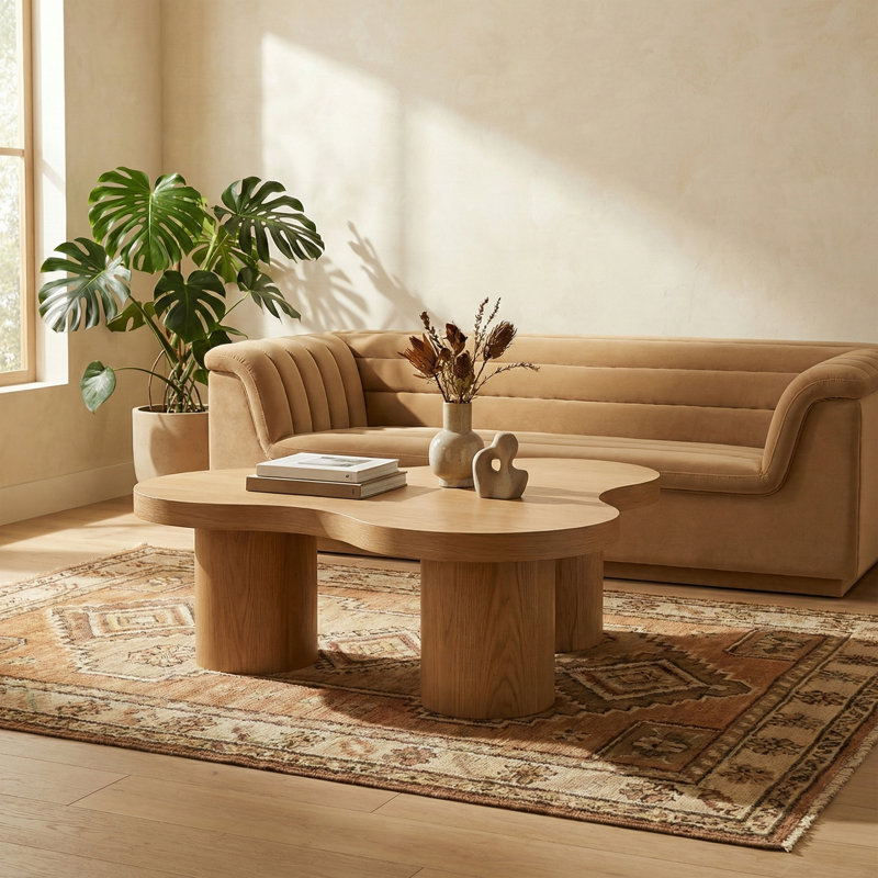 Table basse en placage de chêne et bois massif Anwen, Naturel