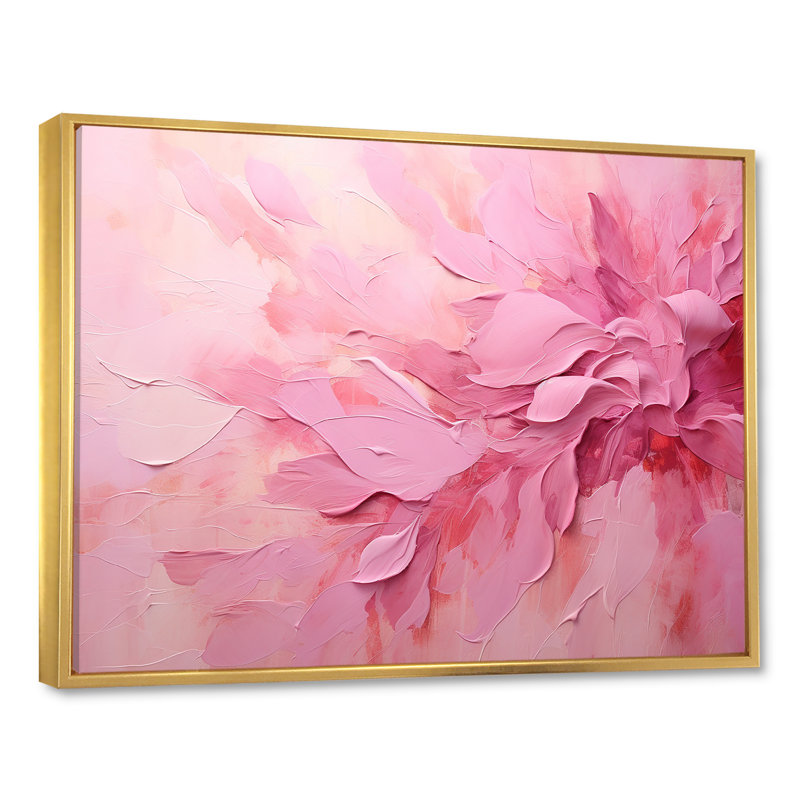 Or et rose, rivière abstraite minimale - art mural Fuschia, Cadre flottant doré, H 16 po x l 32 po x P 1 po