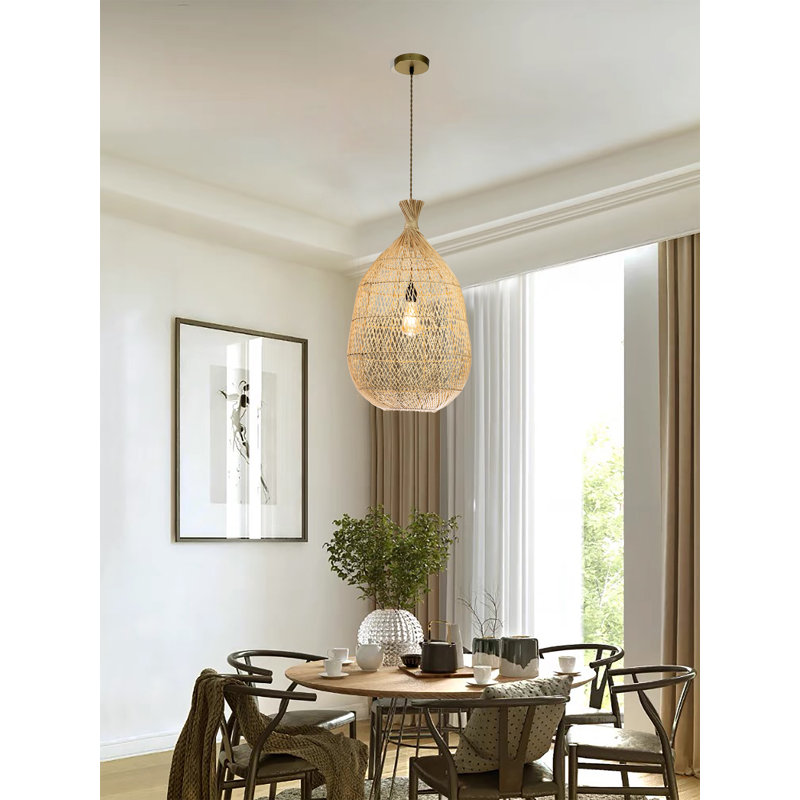 Luminaire suspendu unique en forme de larme de style bohémien en rotin naturel à 1 lumière
