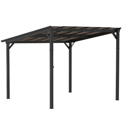 3 X 3m Dark Grey Lean To Pergola, Wall-mounted Free Standing Hardtop Gazebo With Upf 50+ Waterproof Polycarbonate Roof And Heavy Duty Metal Frame