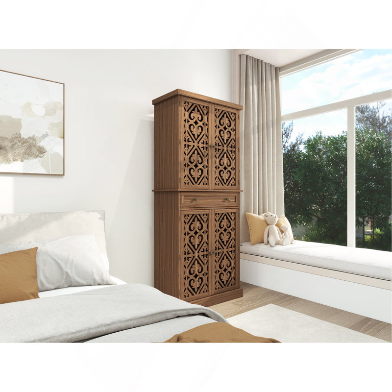 Armoire à 4 portes avec 1 tiroir, 4 tablettes intérieures réglables, armoire de rangement