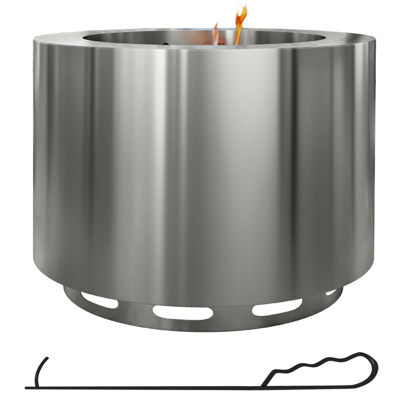 Foyer d'extérieur en acier inoxydable de 19 po, feu de camp sans fumée pour la cour, camping - Fumée basse, avec coquille de foyer de combustion secondaire incluse, camping, cour arrière, processus de pique-nique