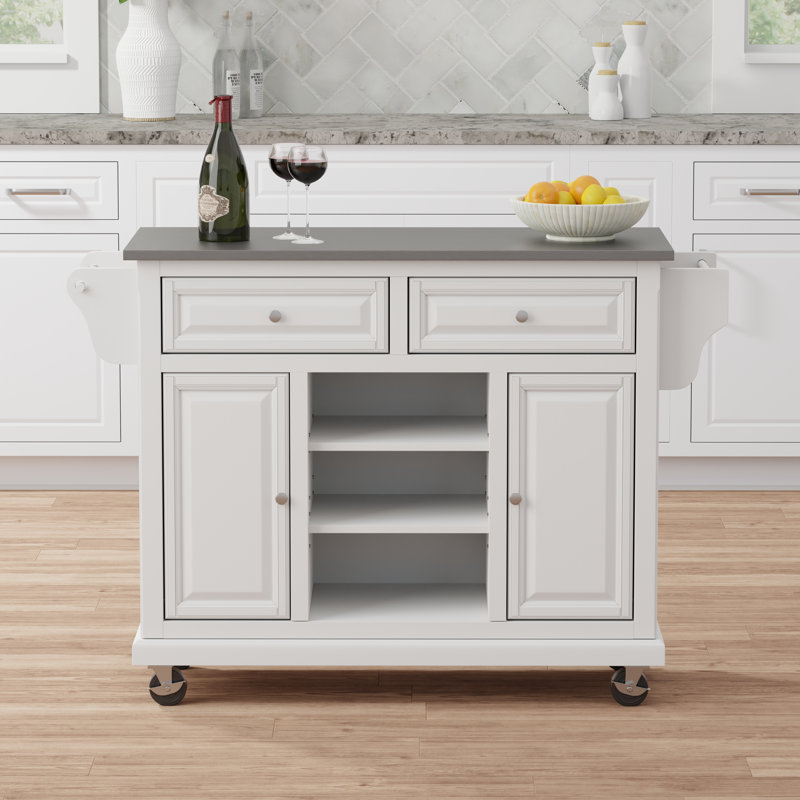 Îlot de cuisine de 52 po de large Raynham, Blanc, Acier Inoxydable