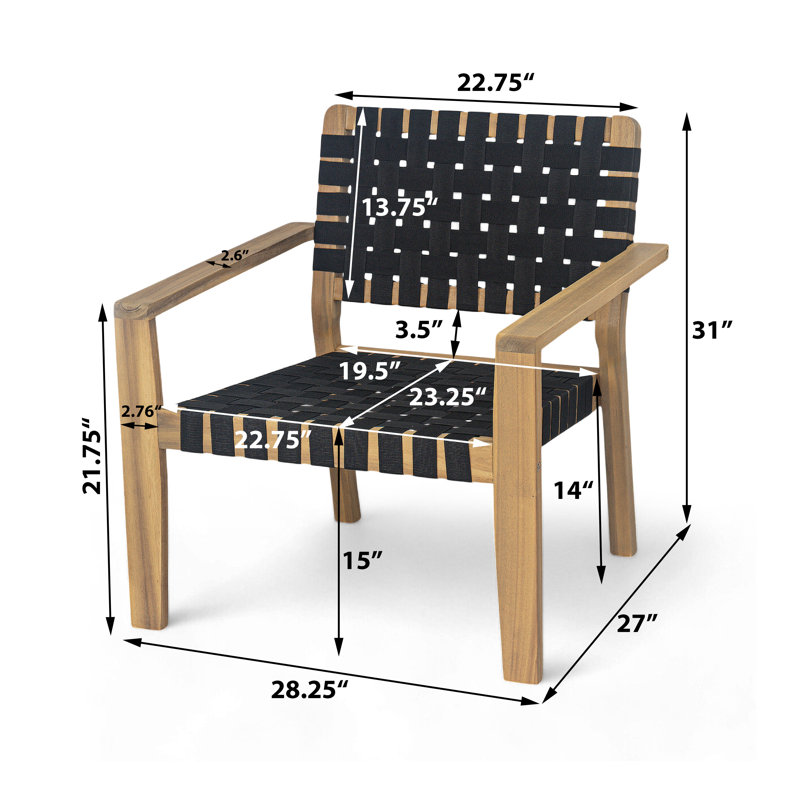 Payton Acacia Wood Armchair Set, Black/Light Teak