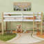 Lit mezzanine simple en bois massif et en bois d'hévéa avec échelle, plateforme de lattes renforcées, blanc naturel
