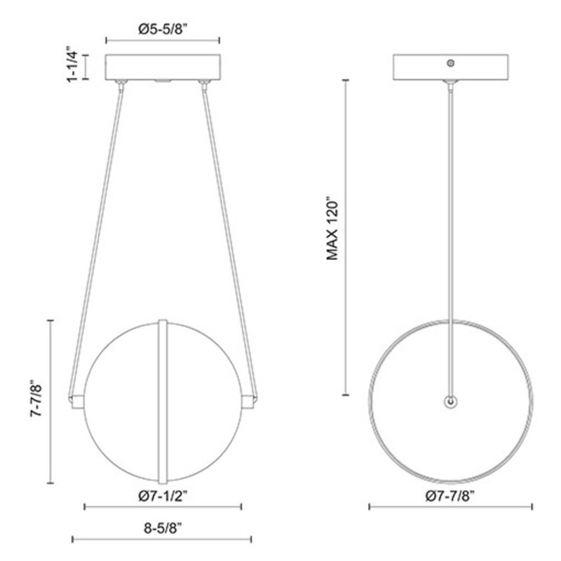 Luminaire suspendu sphère 1 lumière DEL Aries, Or brossé, H 7,88 po x l 8,63 po x P 7,88 po