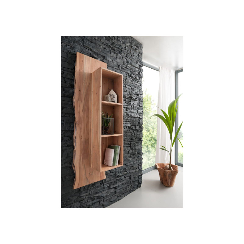 2 Piece Acacia Solid Wood Accent Shelf with Adjustable Shelves, Natural