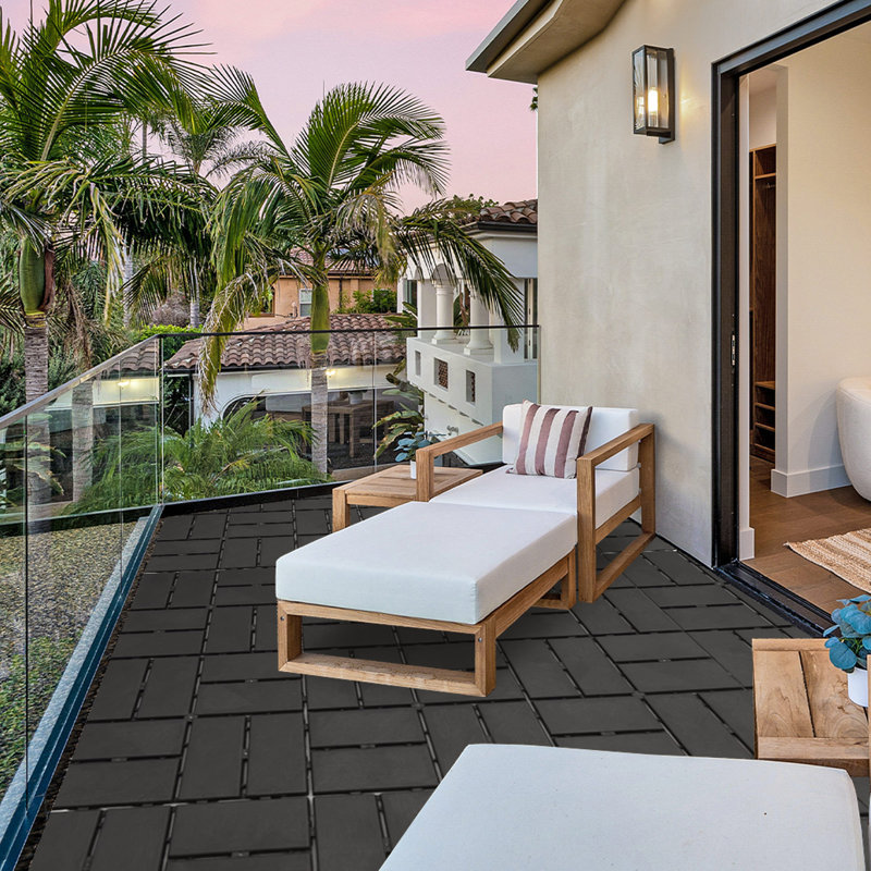 Tuile de terrasse extérieure en plastique, Gris, H 0,75 po x L 12,25 po x l 12,25 po