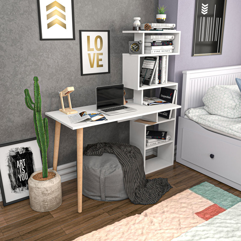 Vina 47" Computer Desk, White/Oak