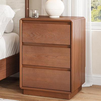 Wooden Bedside Table With Three Drawers, Mid-century Modern Style Storage Bedside Table, Bedroom/office Bedside Table, Brown