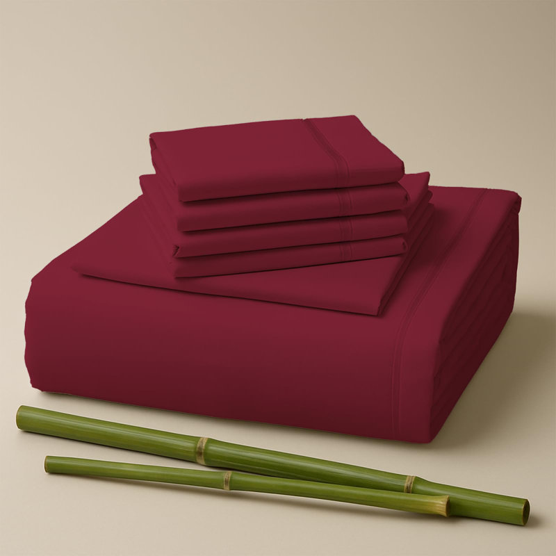 Premium Rayon From Bamboo Blend Sheet Set With Deep Pockets, Cooling and Breathable, Burgundy