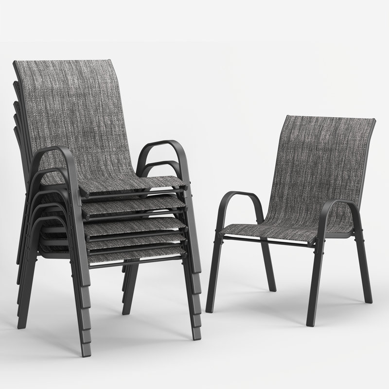 Ortonville 24"W Outdoor Stackable Dining Chairs, Flex Sling Densy PVC-Coated Polyester Chairs, Black