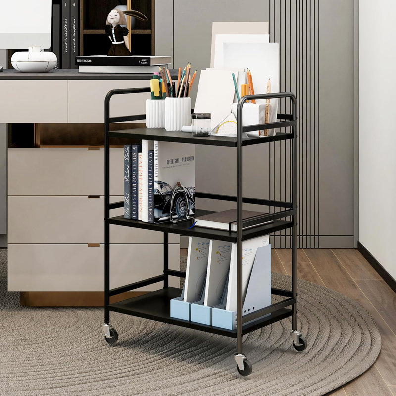 Anizoba 75cm H x 48cm W Utility Cart with Wheels, Black