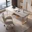 Bureau de direction moderne de 180 cm avec plateau en marbre blanc, bureau d'ordinateur de luxe avec tiroirs de rangement et pieds en métal doré, idéal pour le télétravail ou la maison.