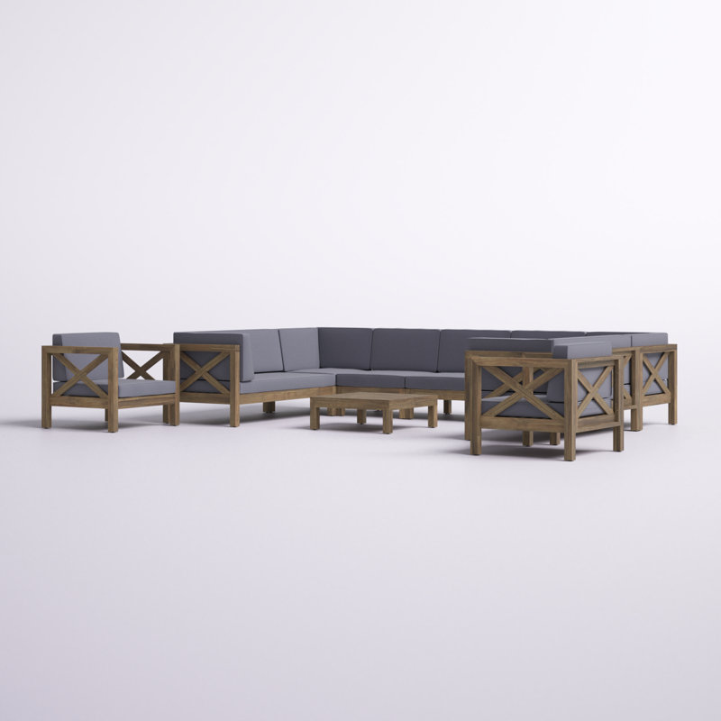 Jacklyn 10-Piece Modular Outdoor Sectional with Cushions , Gray Frame / Dark Gray Cushion