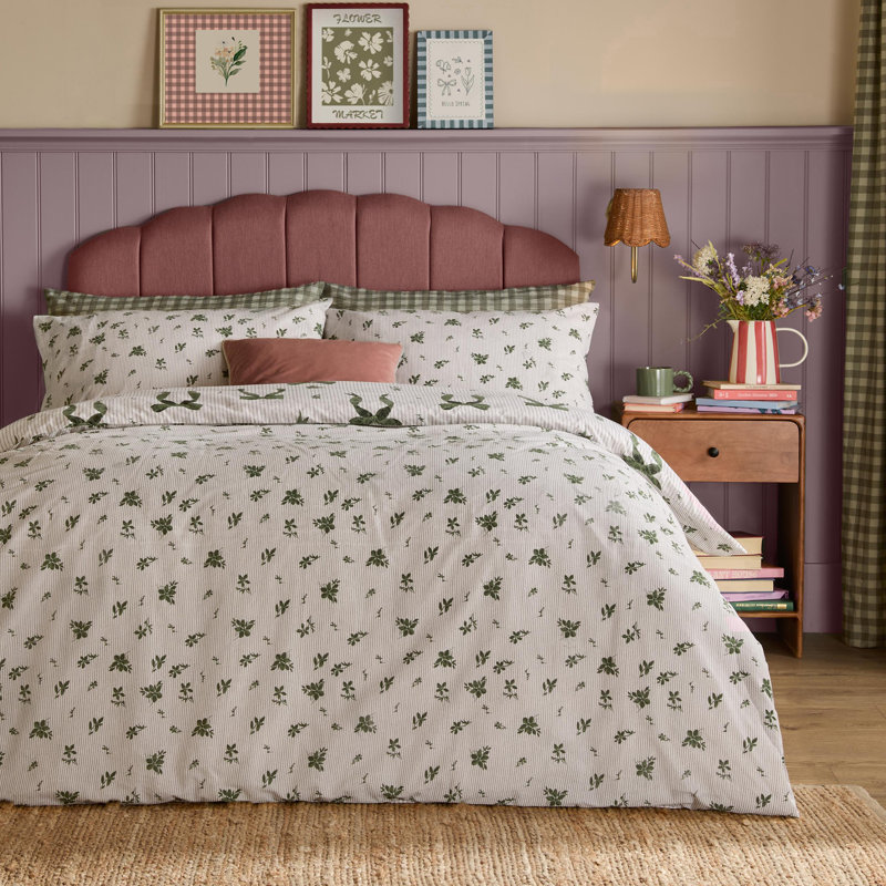 Belle Stripe Striped Duvet Cover Set, Single Duvet Cover Set + 1 Pillowcase, Green/White Striped