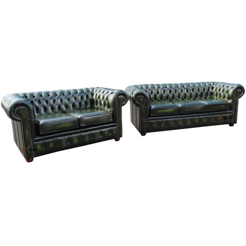Chesterfield 3 + 2 Seater Antique Sofa Suite Offer, Green