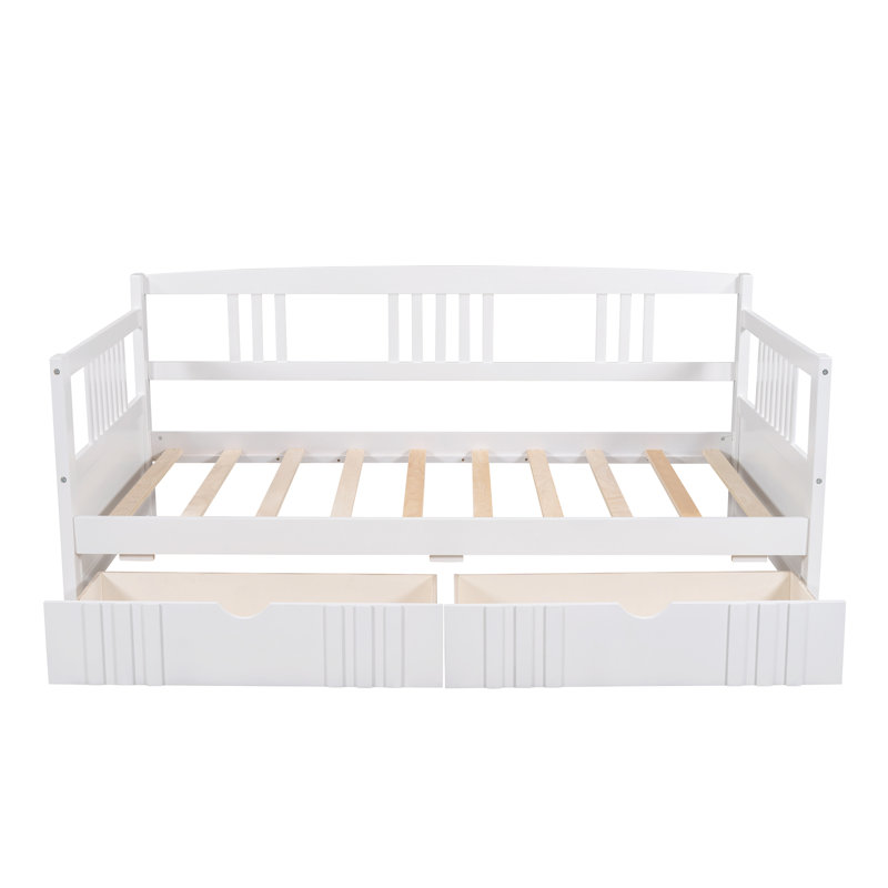 Lit de jour simple en bois avec deux tiroirs, Blanc, Simple