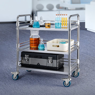 Stainless Steel Cart, 3-Tier Rolling Lab Utility Cart with Lockable Wheels, Medical Serving Trolley Clinic Tray, Heavy Duty Mobile Service Storage Tray for Hospital, Restaurant, Kitchen, Salon