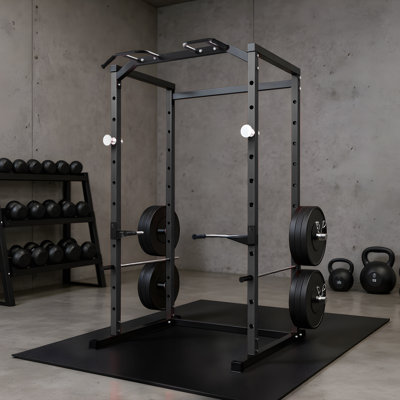 Power Cage Squat Rack 1100 LB Capacity with Pull-Up & Dip Bars, Adjustable Safety, Plate Storage, Home Gym