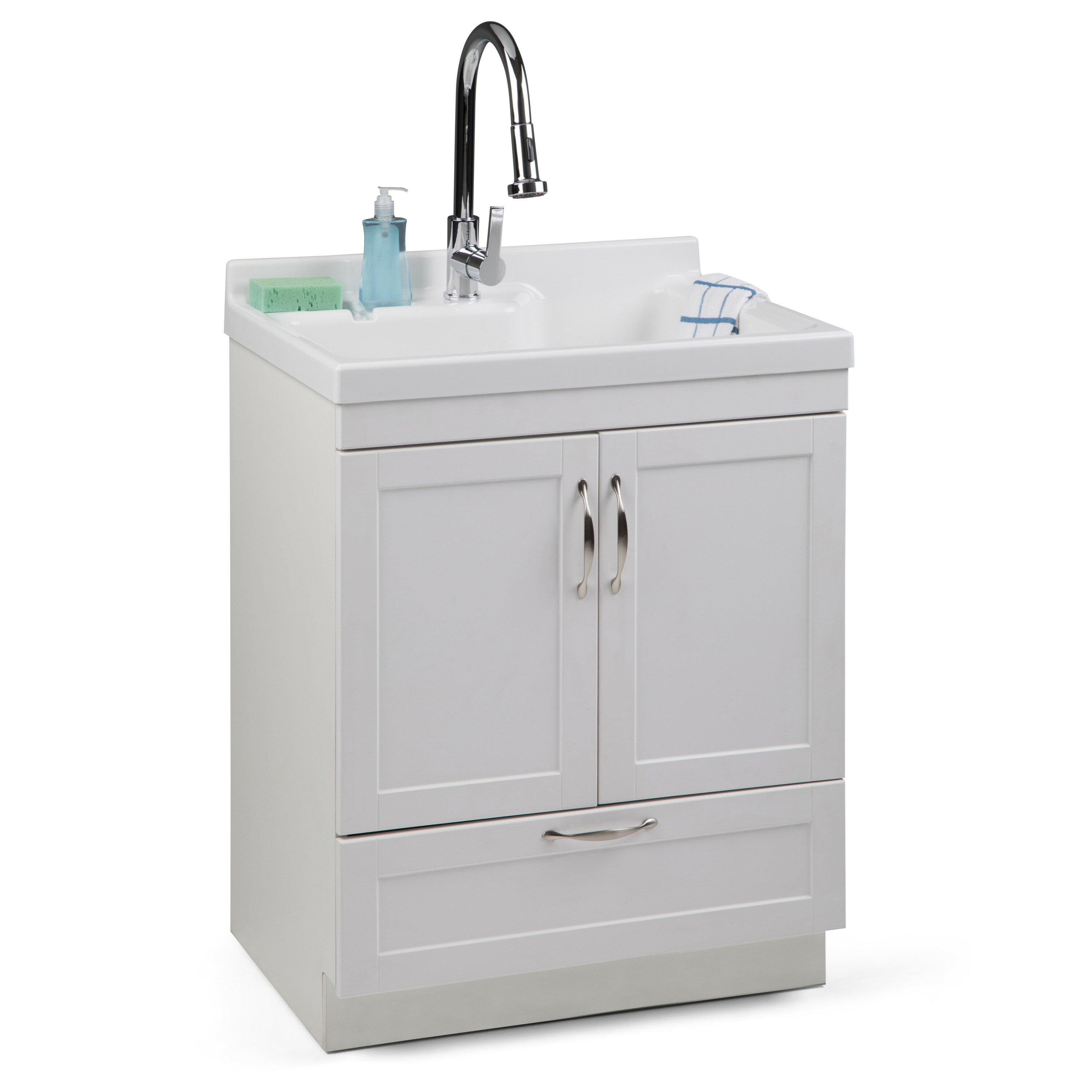 Maile Transitional 28 inch Laundry Cabinet with Pull-out Faucet and ABS Sink