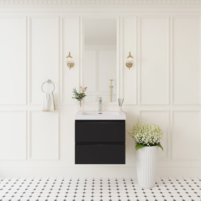 Meuble-lavabo mural 24 po avec lavabo, meuble-lavabo mural moderne avec lavabo à surface solide et tiroirs à fermeture en douceur 24 po