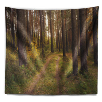 Route à travers une tapisserie épaisse forêt d'automne