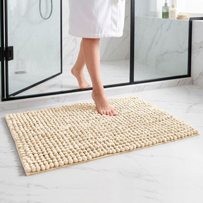 Better Trends Indulgence 100% Cotton Bath Rug, Plush Absorbent Bathroom Floor Mat, Non-Slip Backing, for Shower, Tub & Vanity, 21" x 34", Sand