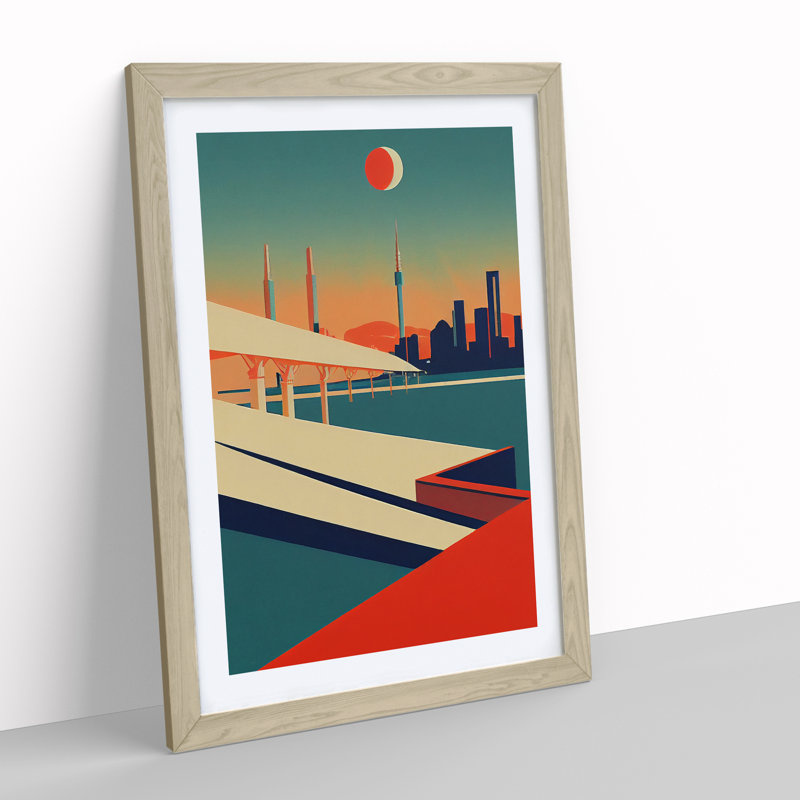 City Skyline Deco No.1 - Framed Print, 64cm H x 46cm W x 2cm D, Oak
